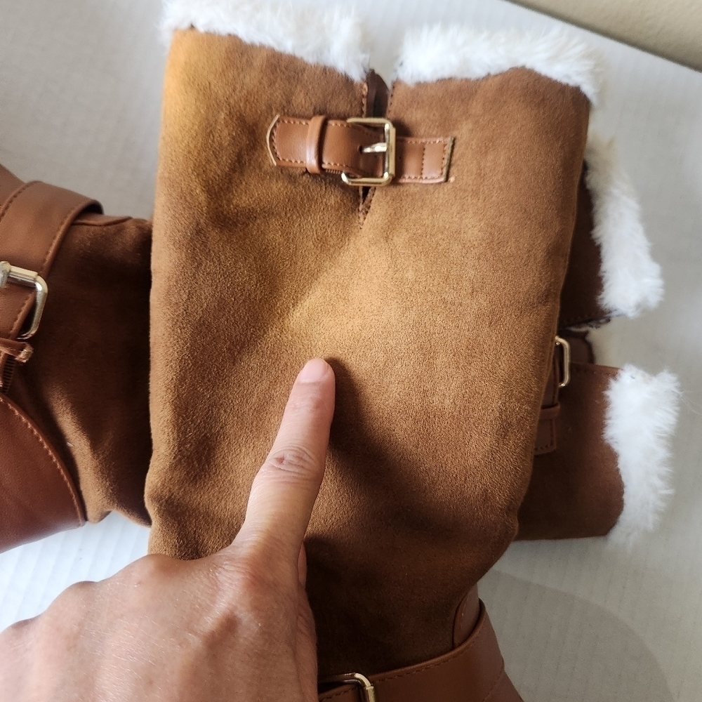 Rampage girls Lace Up brown Micro Suede Faux Fur girls Boots size 4 - Picture 15 of 15